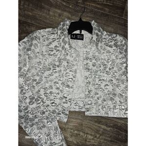 AJ Armani Jeans Cropped Fashion Jacket Rare Silver Chrome Abstract